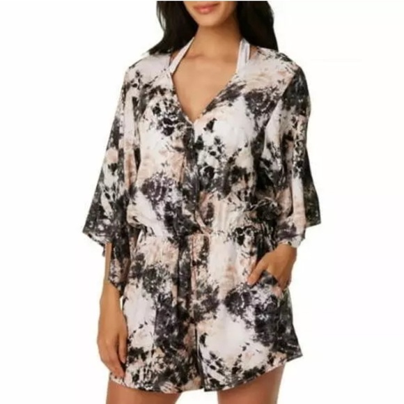 🩶 Bar III BLACK TIE DYE Wet N Wild Romper Swim Cover-up Size XL - Picture 1 of 11